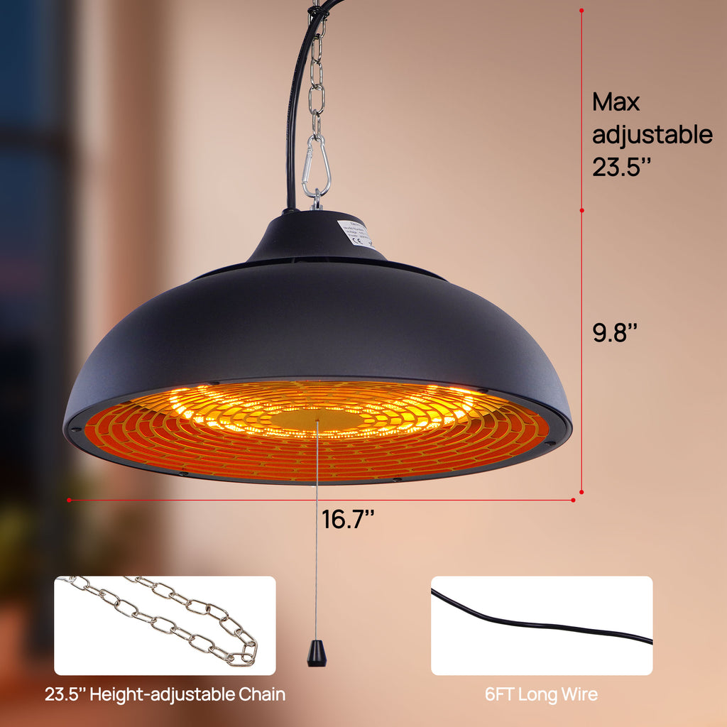 Hanging Ceiling Mouted Electric Patio Heater with Height Adjustable Chain