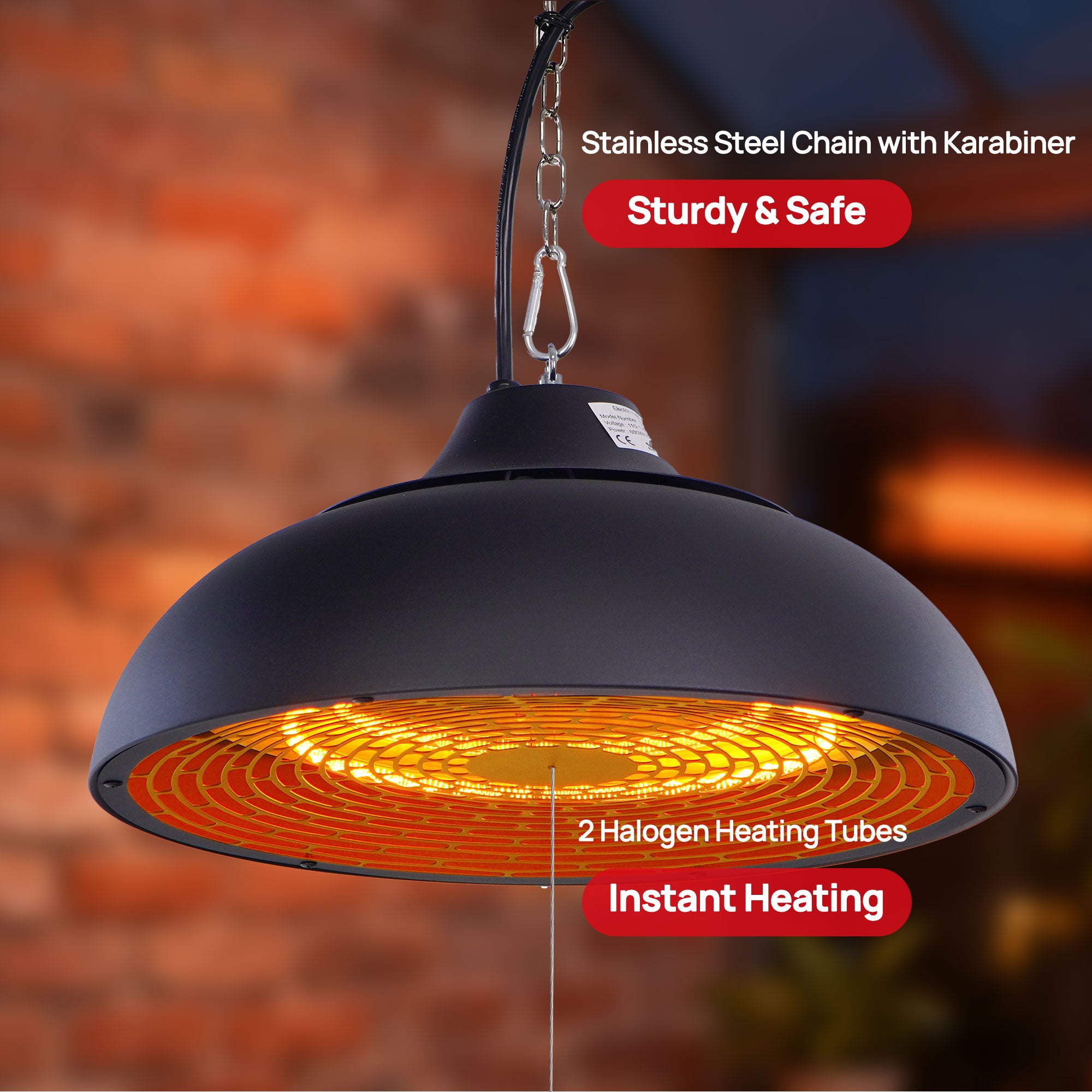 Hanging Ceiling Mouted Electric Patio Heater with Height Adjustable Chain