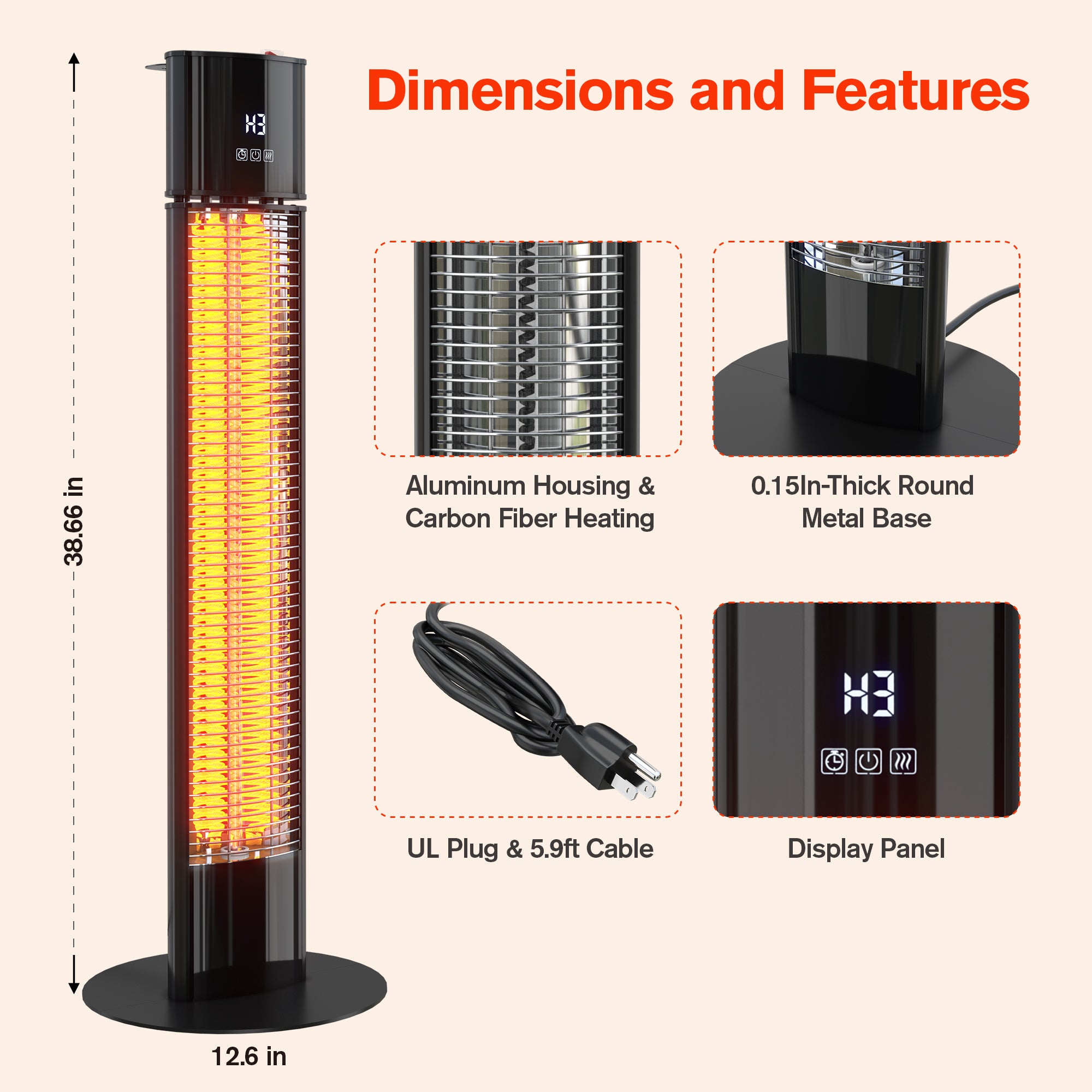 1500-Watt Electric Tower Space Heater Standing Heater with Display Panel & Remote Control