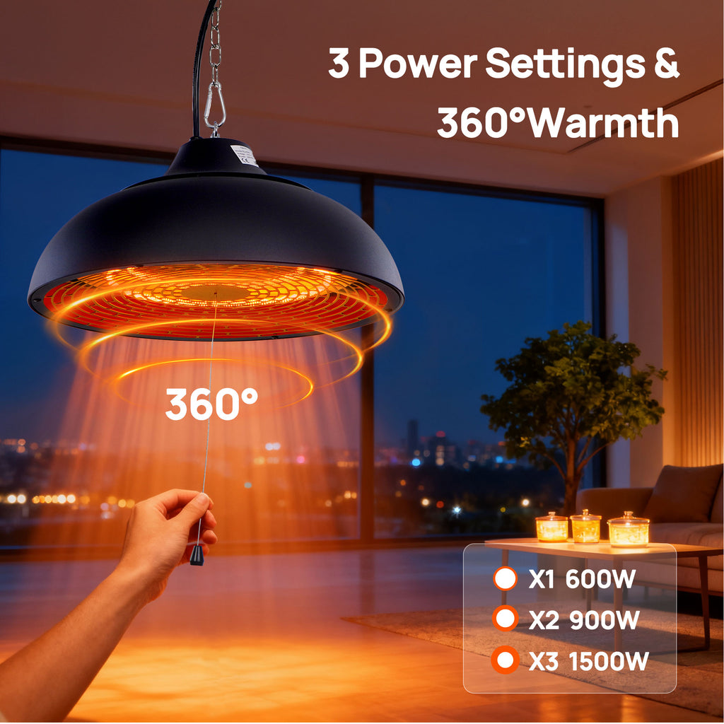 Hanging Ceiling Mouted Electric Patio Heater with Height Adjustable Chain