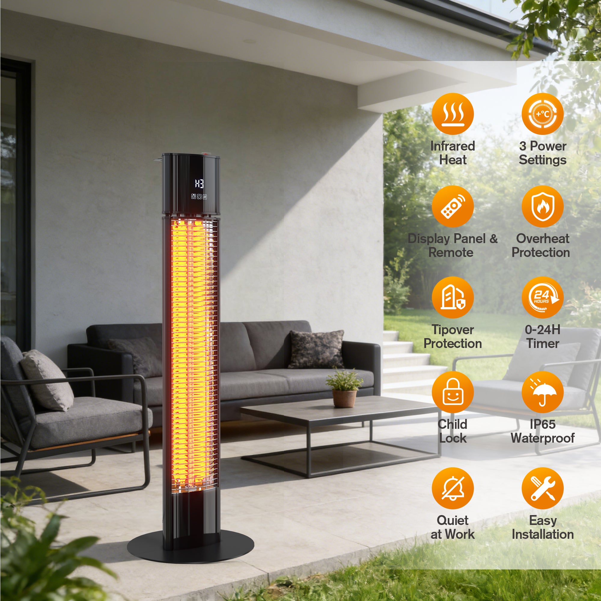 1500-Watt Electric Tower Space Heater Standing Heater with Display Panel & Remote Control
