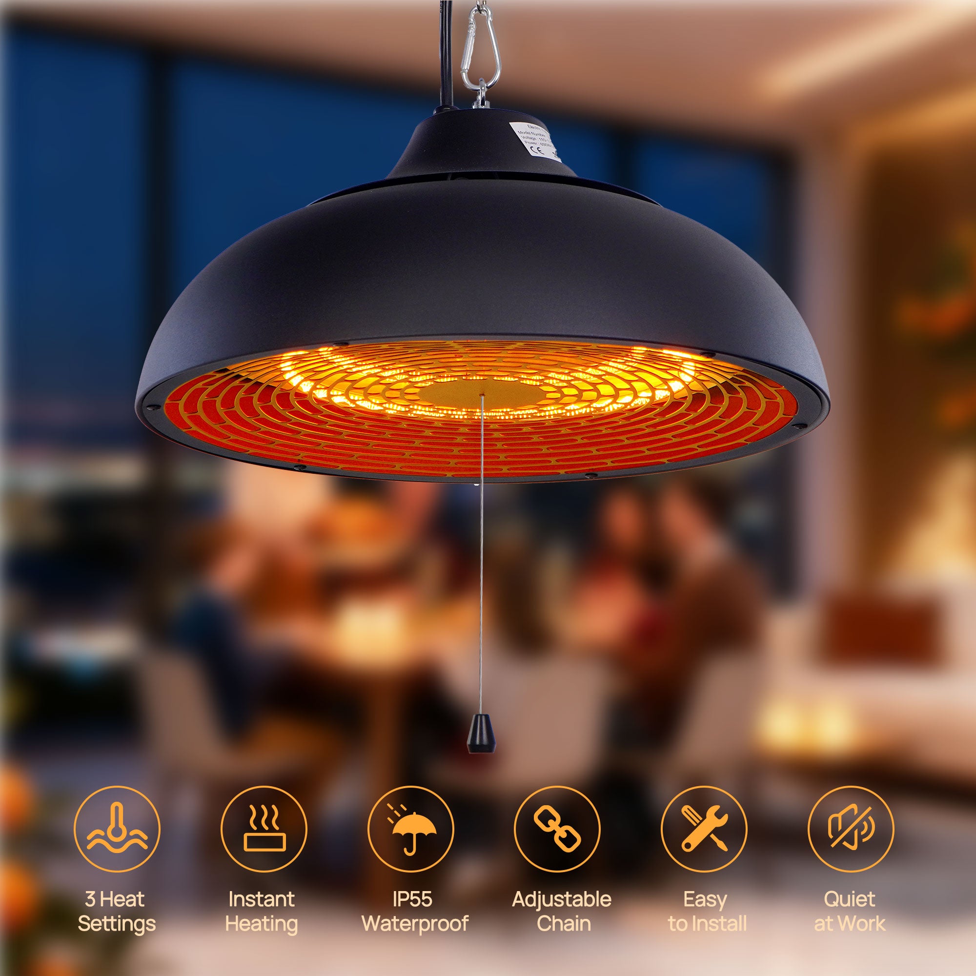 Hanging Ceiling Mouted Electric Patio Heater with Height Adjustable Chain
