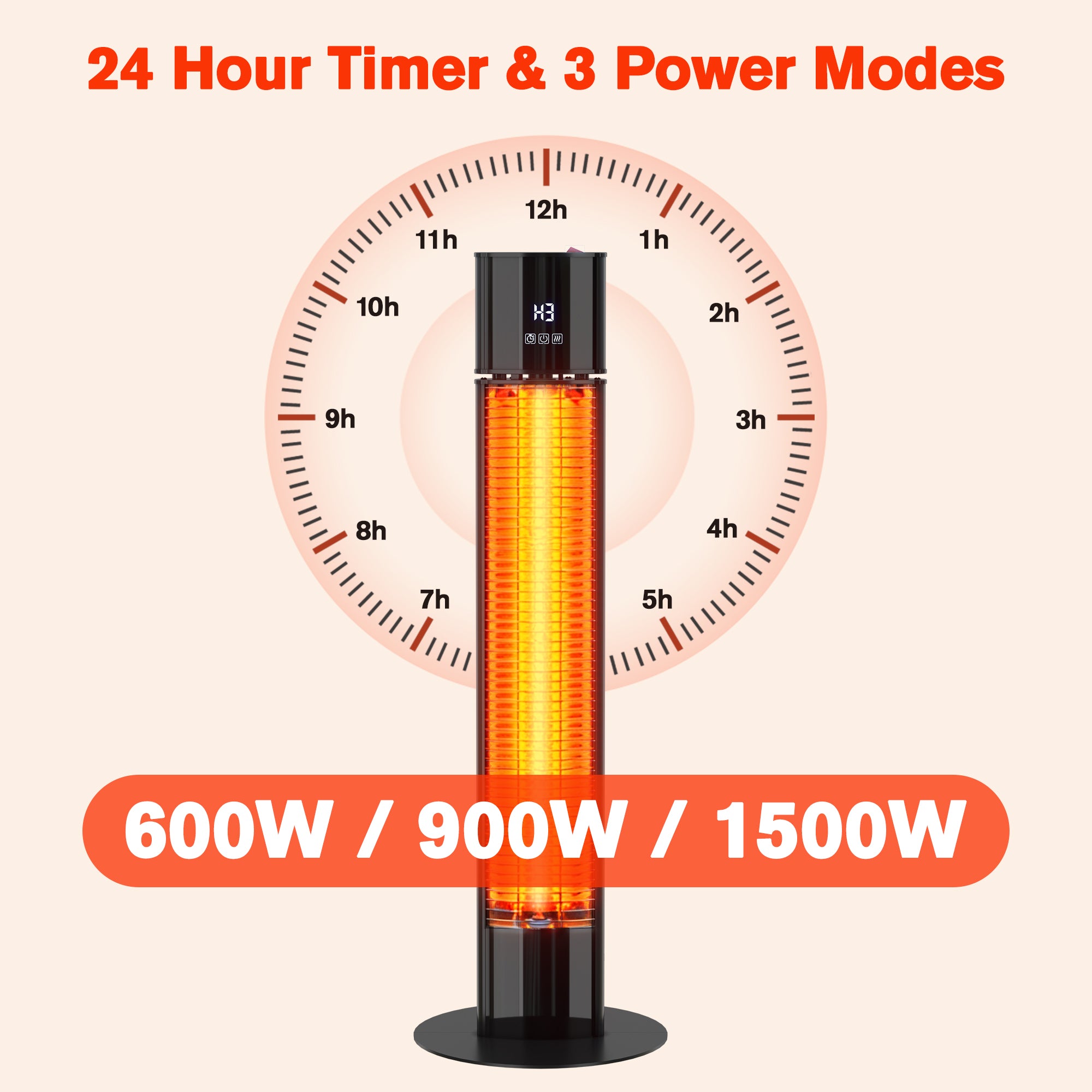 1500-Watt Electric Tower Space Heater Standing Heater with Display Panel & Remote Control