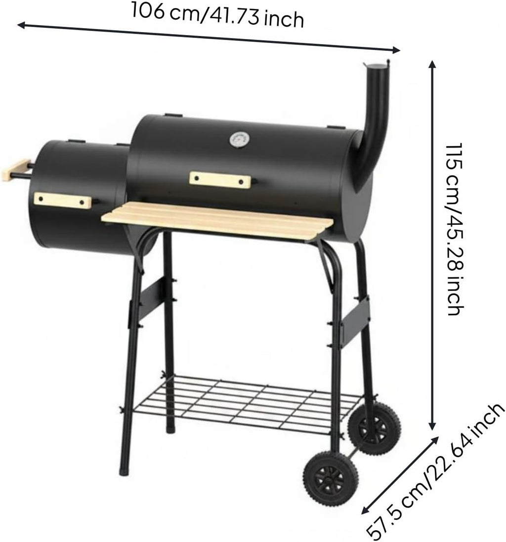 BBQ Charcoal Grill, Outdoor Patio Barbecue Cooker, Offset Smoker for Balcony Picnics, Party & Camping