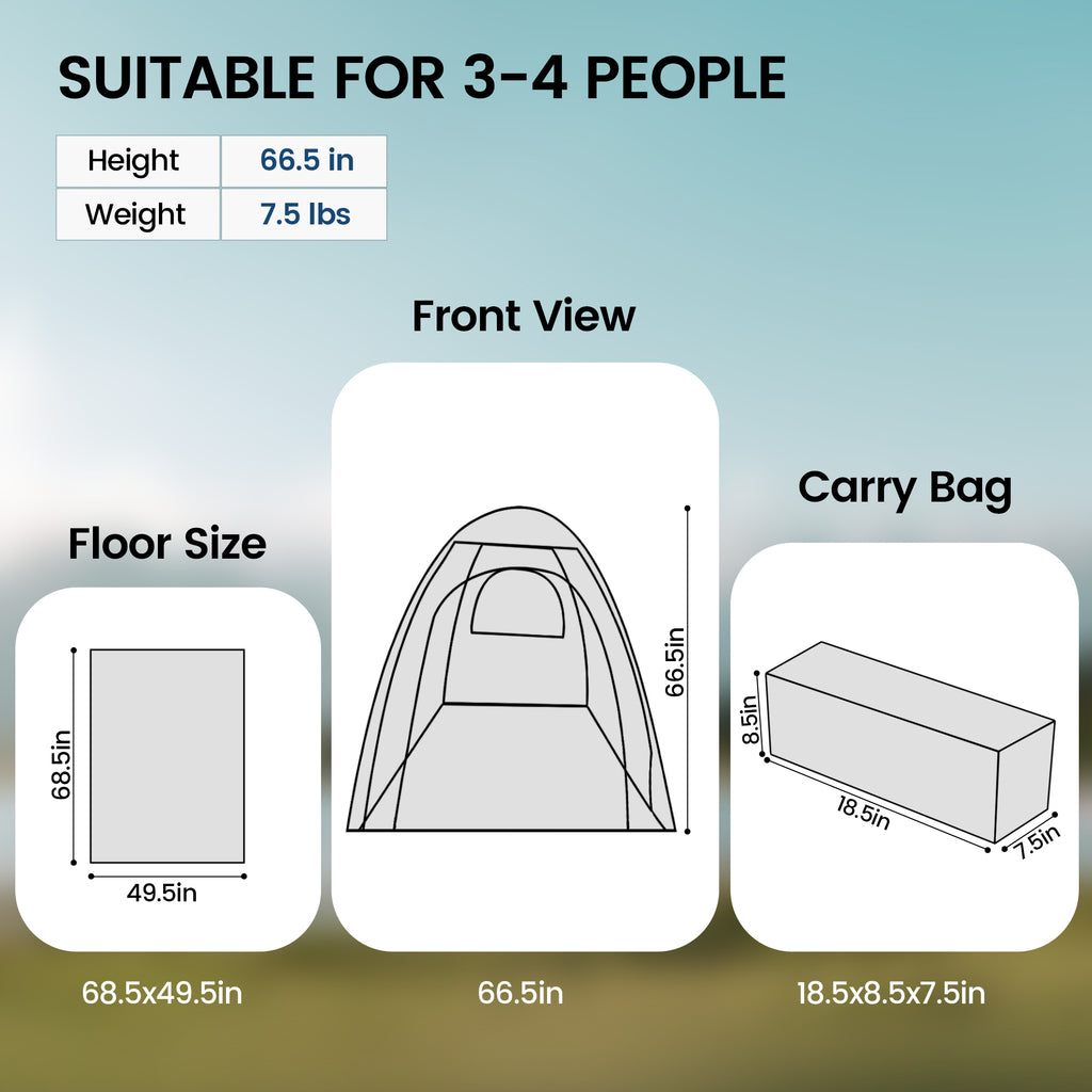 5.71 ft. x 4.13 ft. 3-4 Person All-Around Sport Transparent Tent
