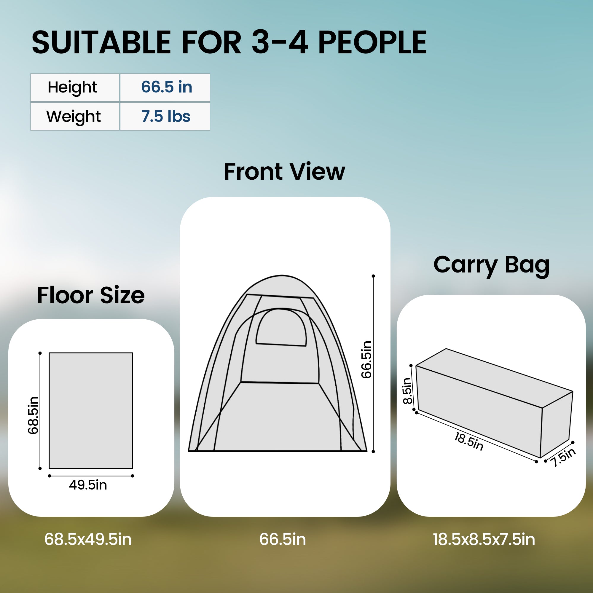 5.71 ft. x 4.13 ft. 3-4 Person All-Around Sport Transparent Tent