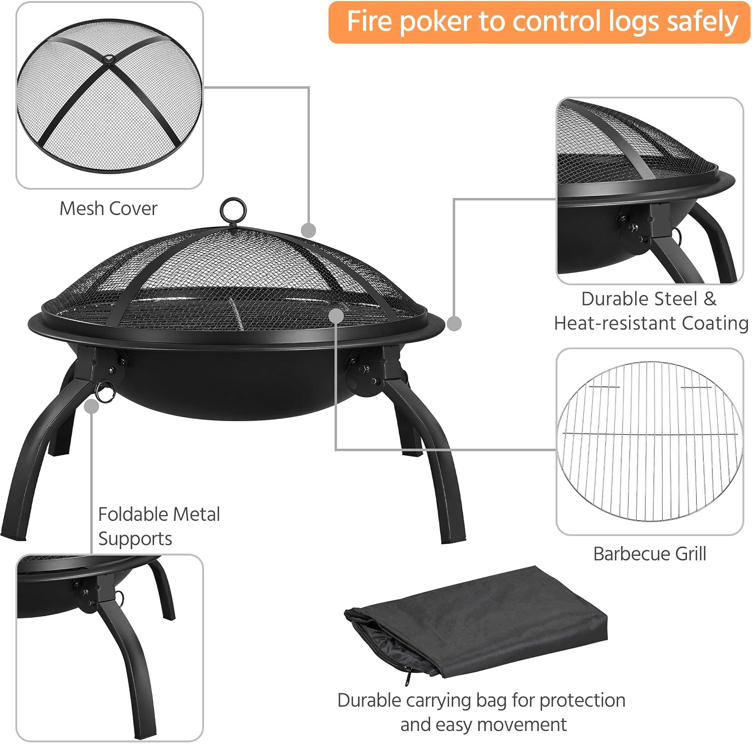 21inch Fire Pit Portable Folding Steel Fire Bowl Garden Treasures Fire Pit for Outside Fireplace