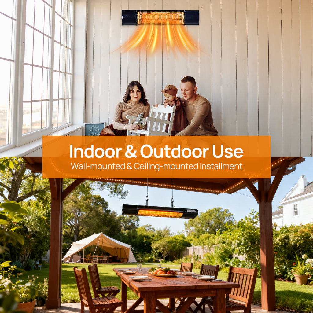 1500-Watt Electric Patio Heater Wall Mounted Ceiling Mounted Heater with Remote Control for Outdoor Indoor