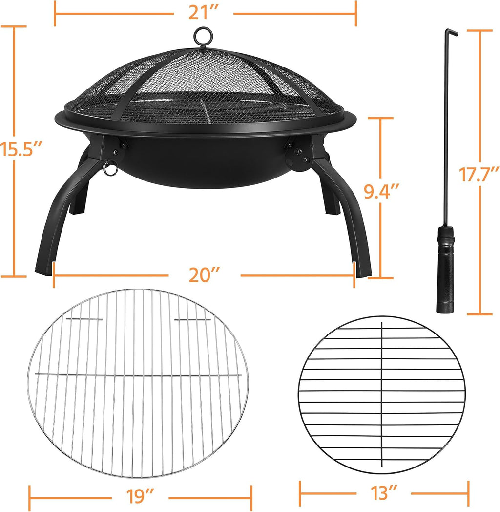 21inch Fire Pit Portable Folding Steel Fire Bowl Garden Treasures Fire Pit for Outside Fireplace