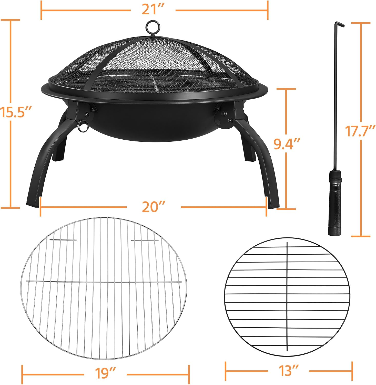 21inch Fire Pit Portable Folding Steel Fire Bowl Garden Treasures Fire Pit for Outside Fireplace