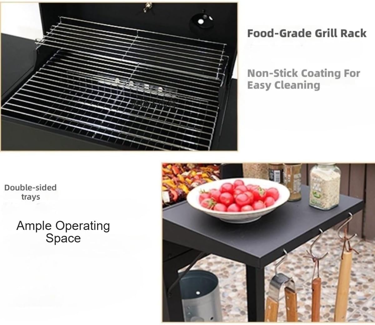 Portable Barrel Charcoal Grill with Wheels and Side Shelves, Outdoor BBQ Grill for Camping, Patio Parties, and Backyard Cooking