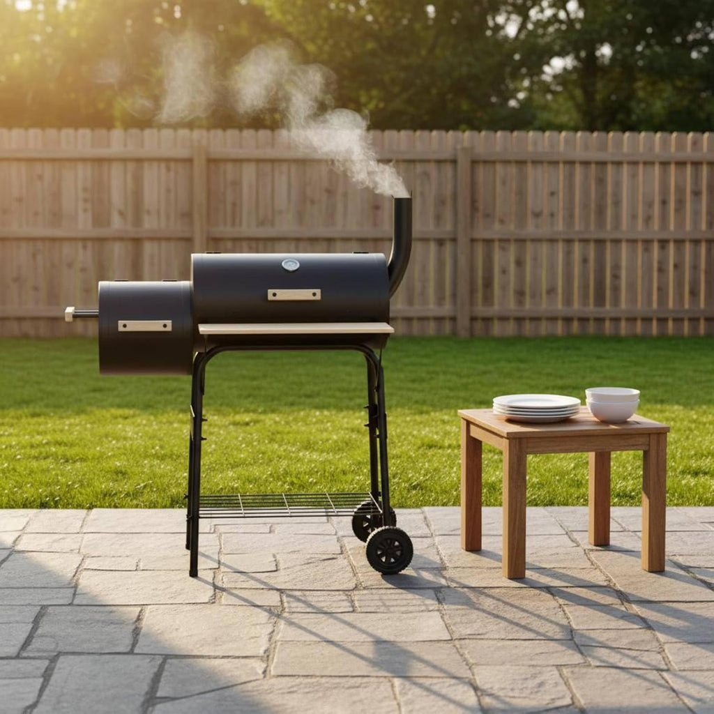 BBQ Charcoal Grill, Outdoor Patio Barbecue Cooker, Offset Smoker for Balcony Picnics, Party & Camping
