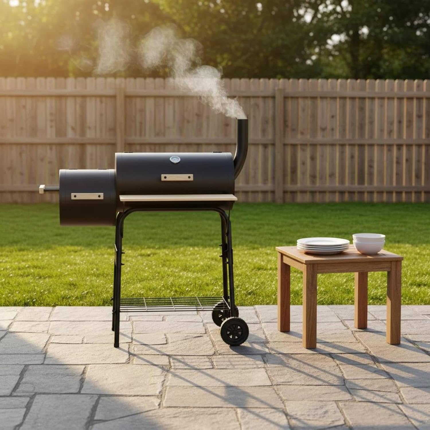 BBQ Charcoal Grill, Outdoor Patio Barbecue Cooker, Offset Smoker for Balcony Picnics, Party & Camping