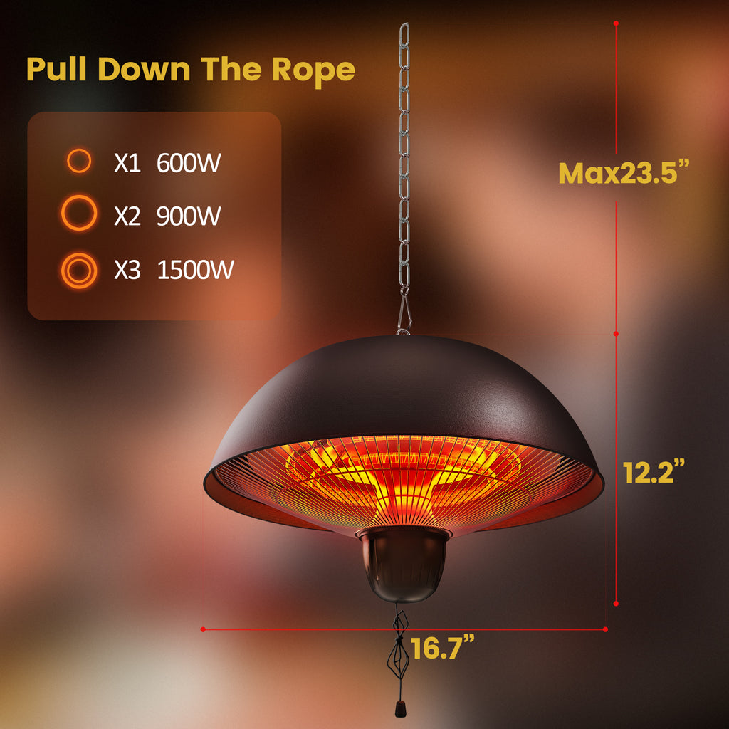 Hanging Patio Heater, Ceiling Heater with 3 Adjustable Modes 600/900/1500W