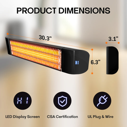 1,500-Watt Outdoor Electric Infrared Heater, Patio Heater for Indoor Outdoor Use