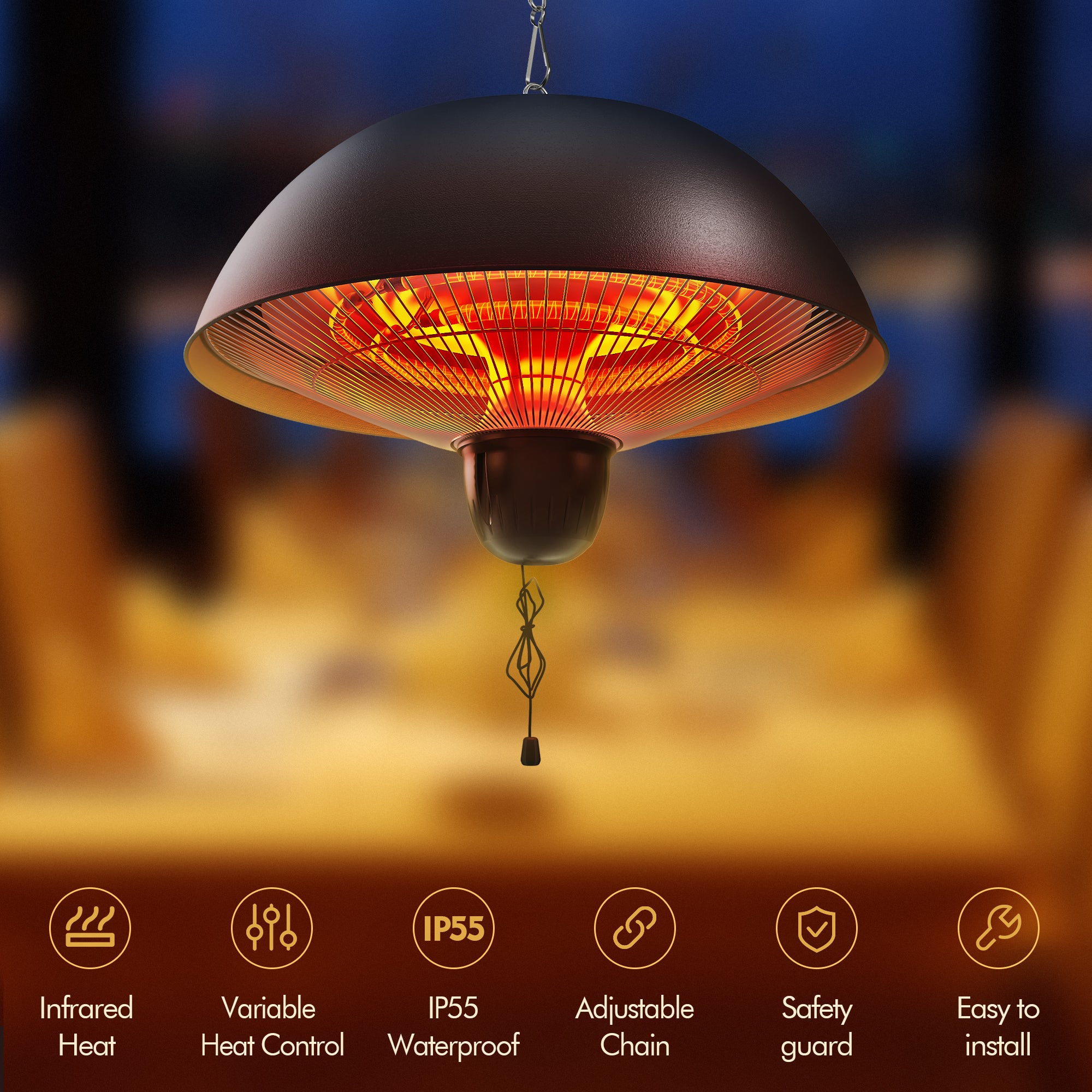 Hanging Patio Heater, Ceiling Heater with 3 Adjustable Modes 600/900/1500W