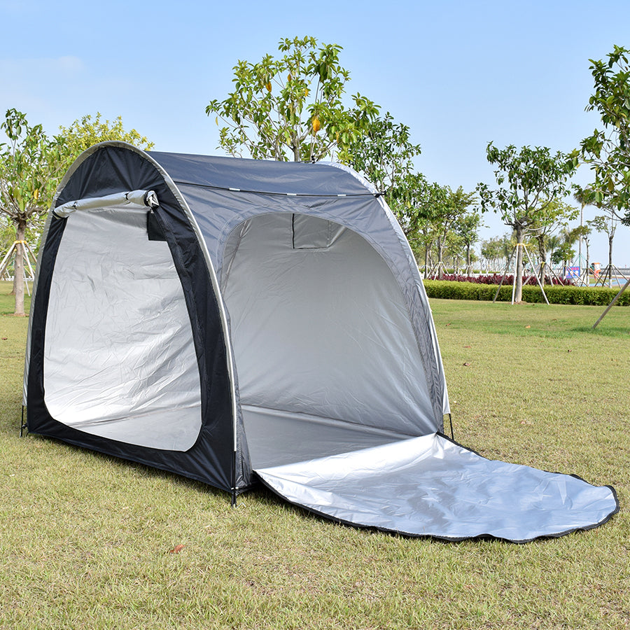 Portable Outdoor Cycling Bike Storage Shed Tent Gray Double Door Thick Silver Oxford Fabric Anti UV