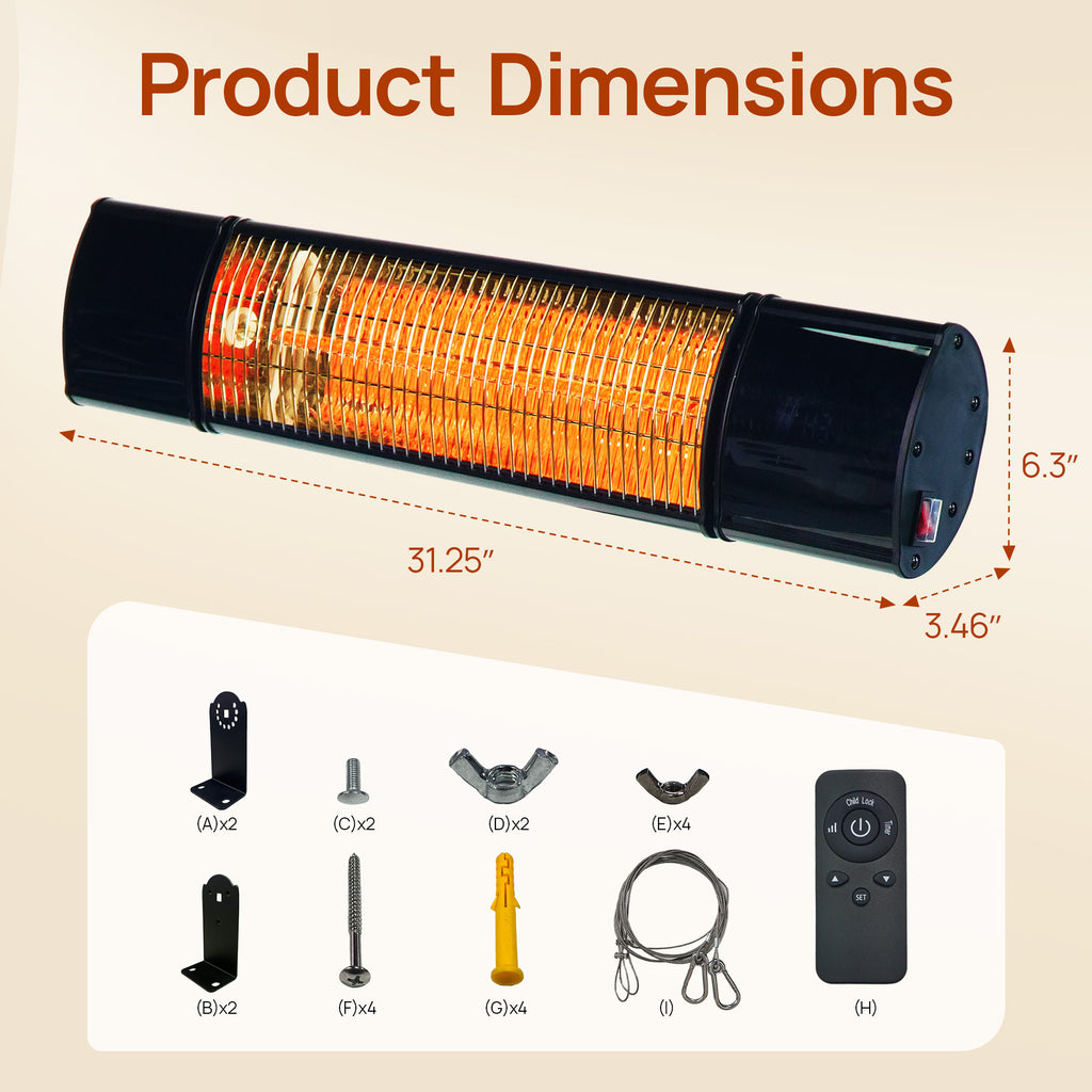 1500-Watt Electric Patio Heater Wall Mounted Ceiling Mounted Heater with Remote Control for Outdoor Indoor