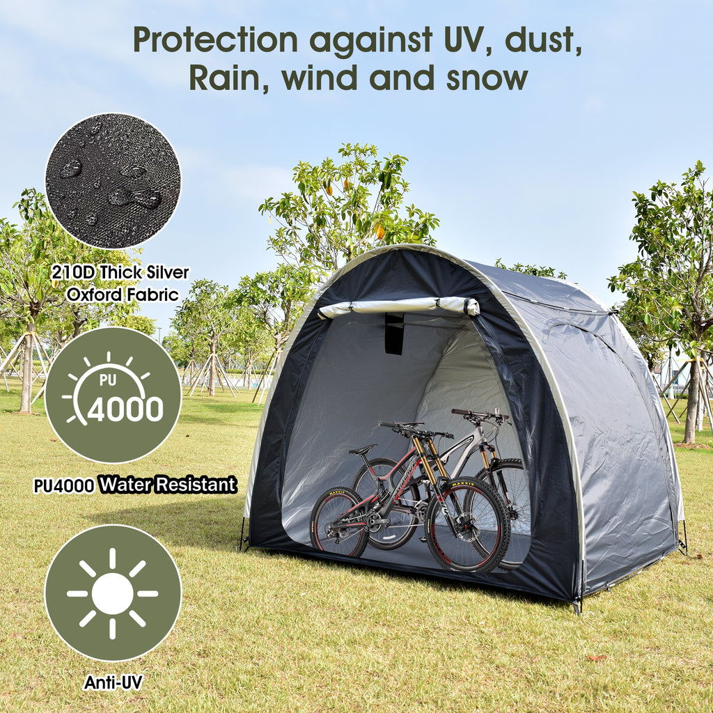 Portable Outdoor Cycling Bike Storage Shed Tent Gray Double Door Thick Silver Oxford Fabric Anti UV